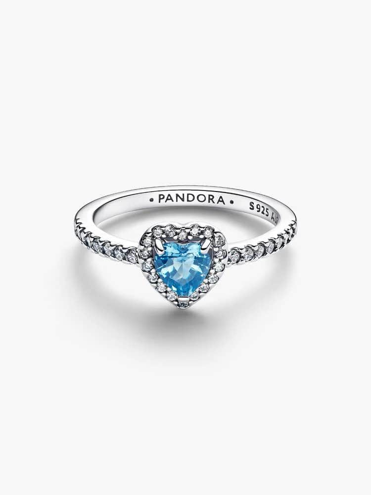 Heart sterling silver ring with light blue crystal and clear cubic zirconia
