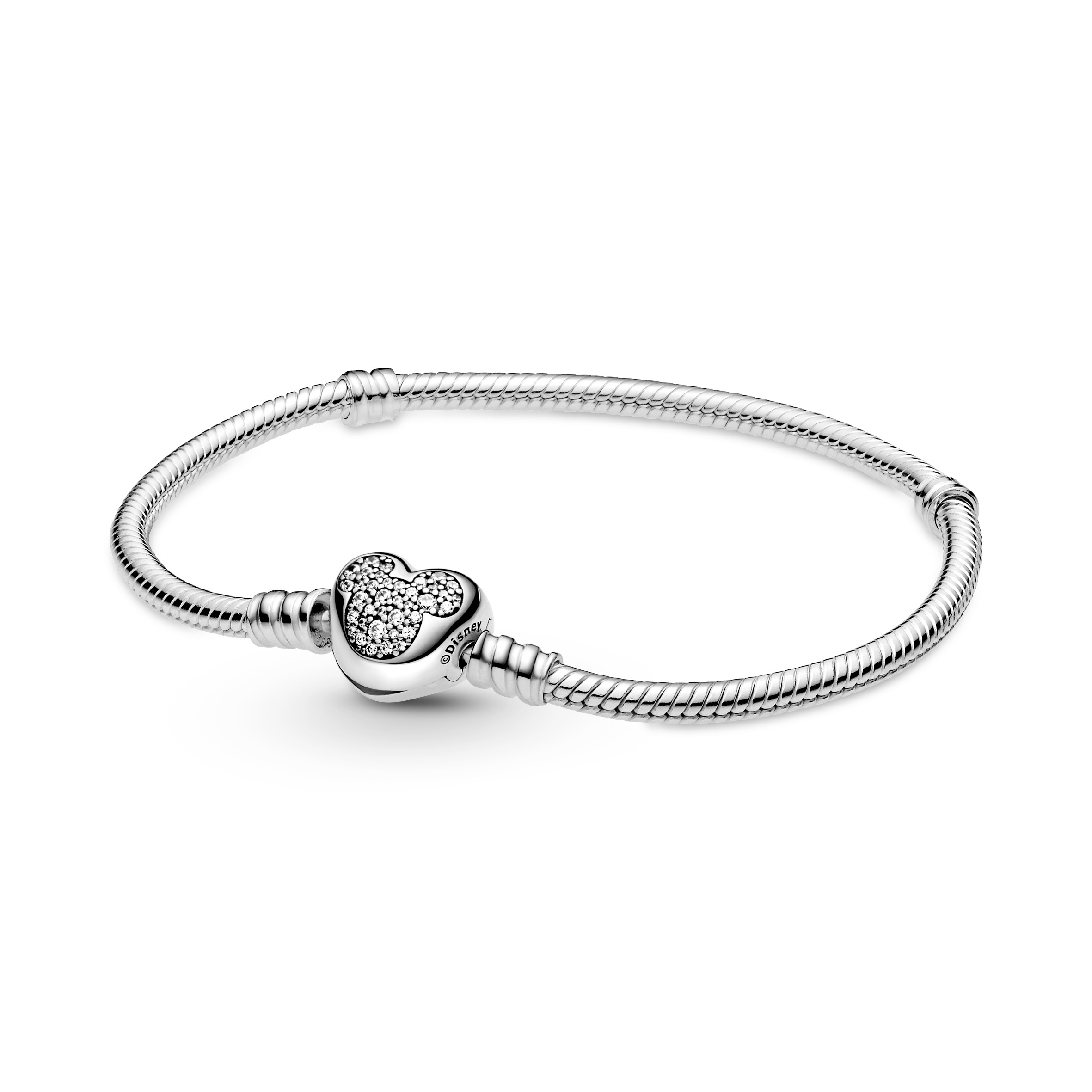 Disney snake chain sterling silver braceletwith Mickey clasp withclear cubic zirconia /599299C01-18