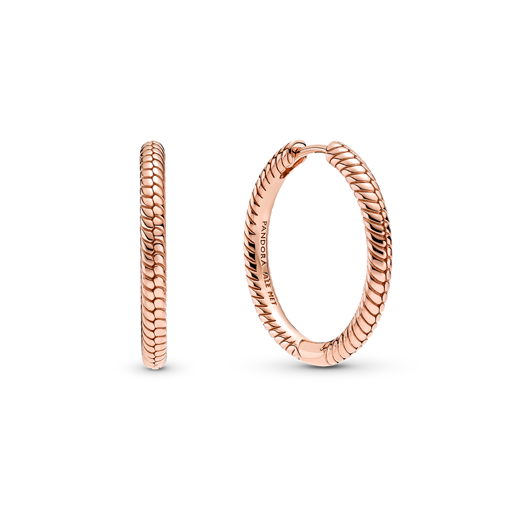 Snake chain pattern 14k rose gold-plated hoop earr