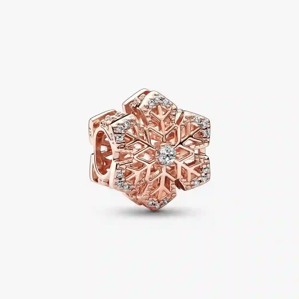 Snowflake 14k rose gold-plated charm with clear cu