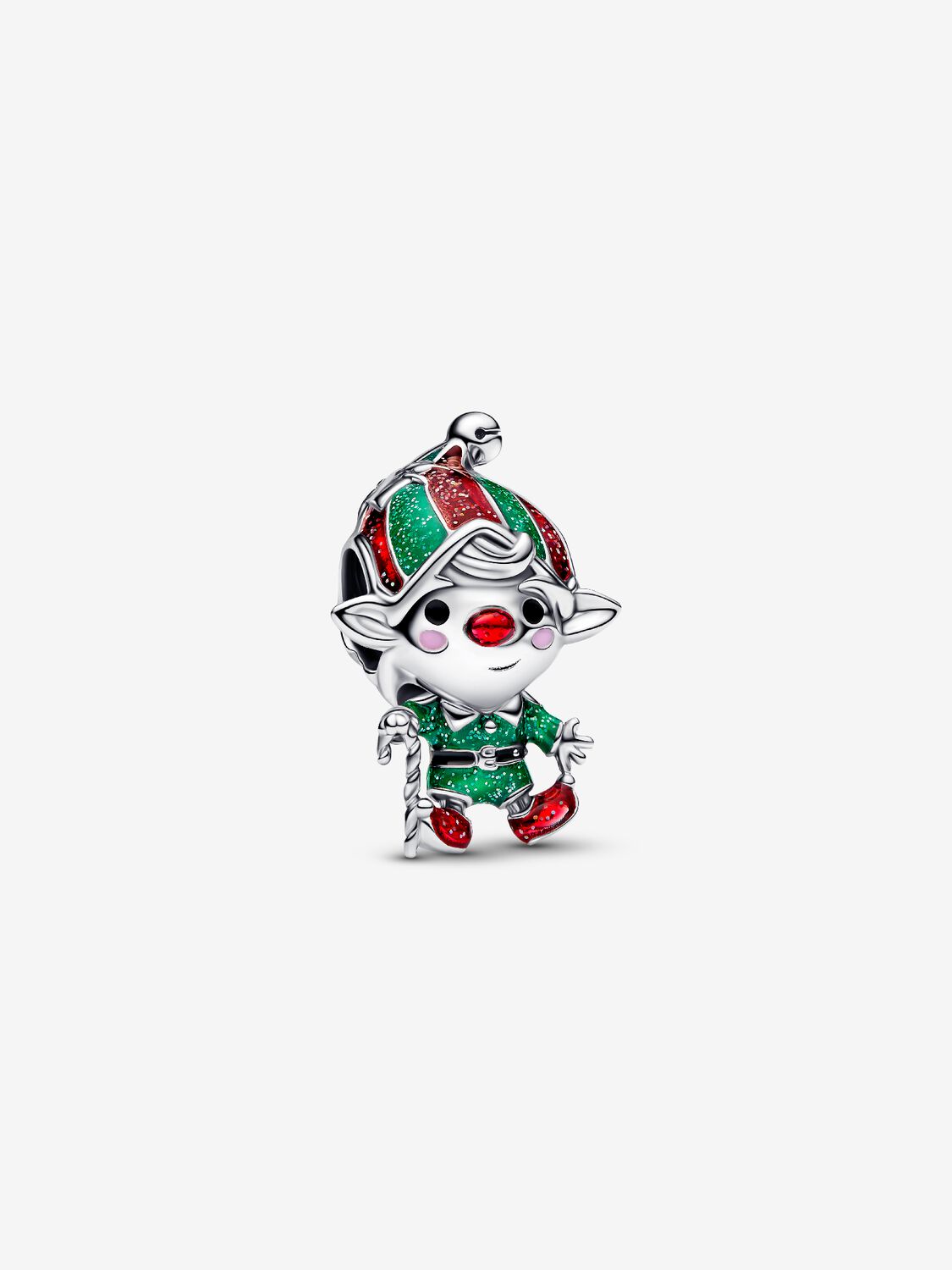 Moveable elf sterling silver charm with glittery r