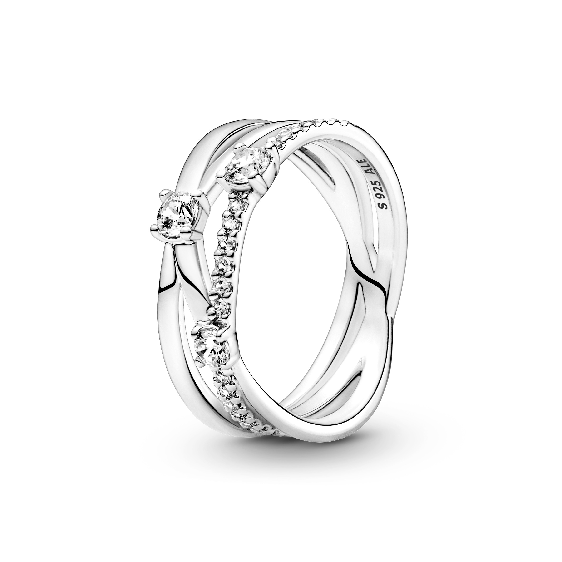 Triple band sterling silver ring with clear cubic zirconia