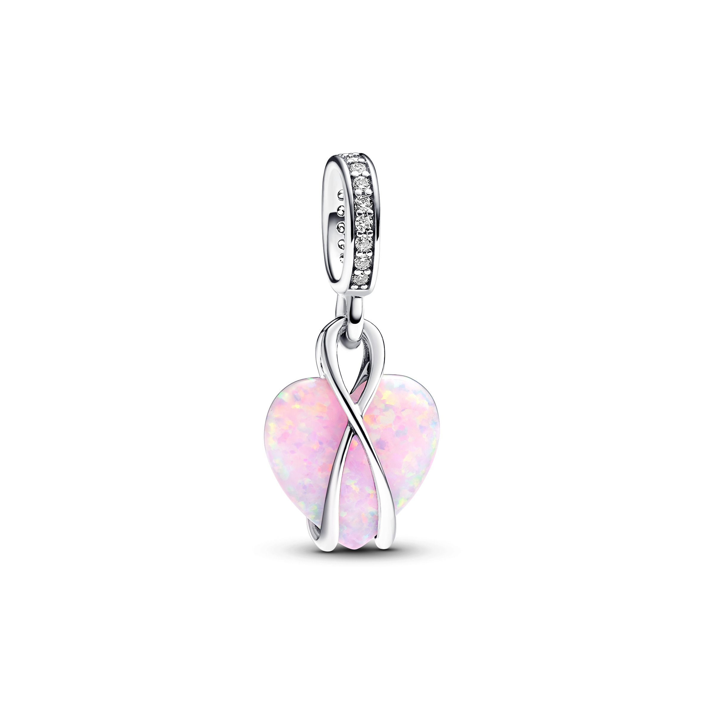 Mom heart sterling silver dangle with pink lab-cre