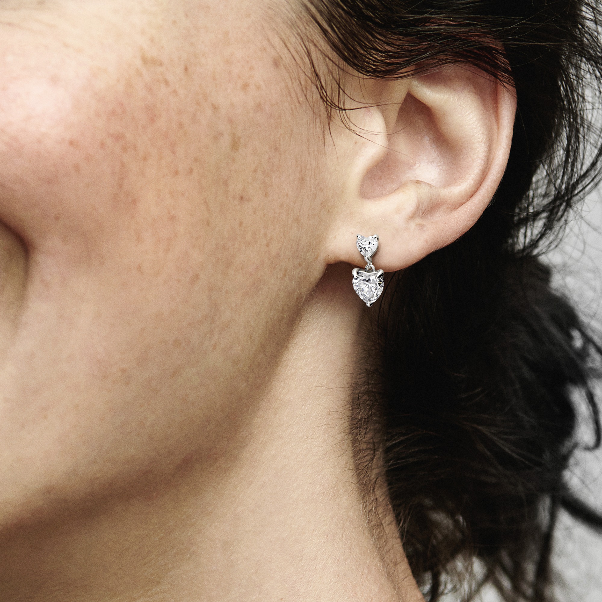 Heart sterling silver stud earrings with clear cubic zirconia