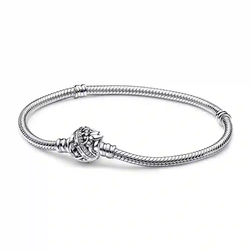 Disney Tinkerbell snake chain sterling silver bracelet with clear cubic zirconia