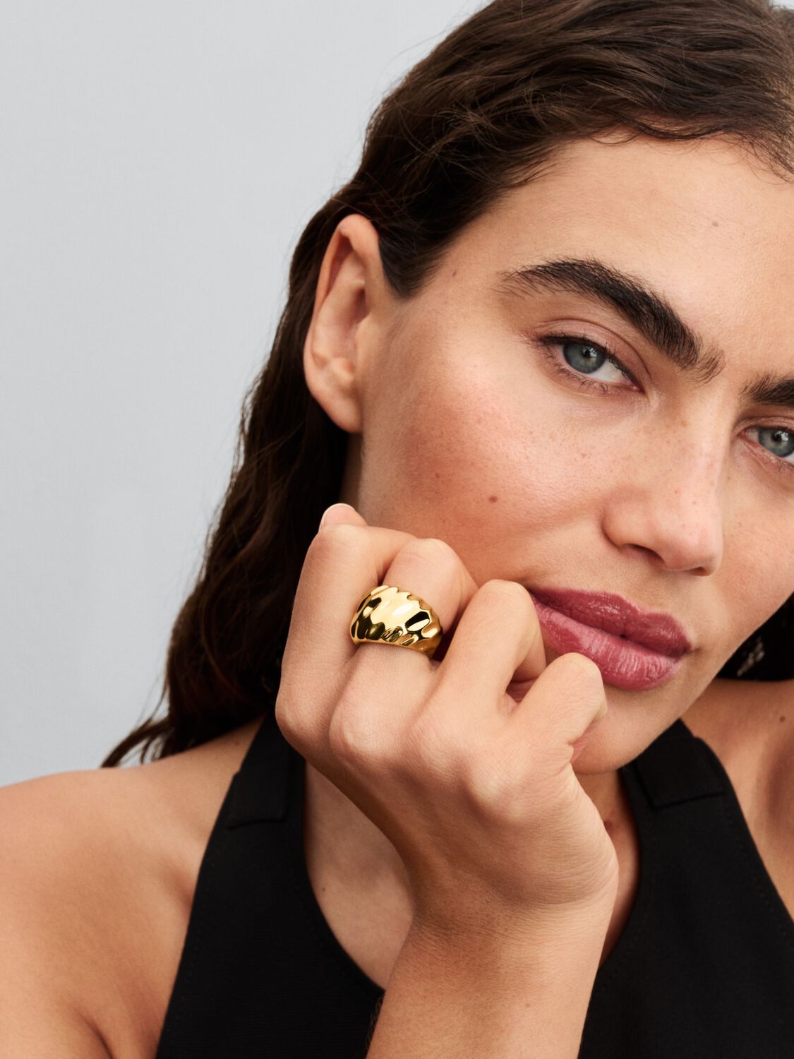 Rippled 14k gold-plated ring