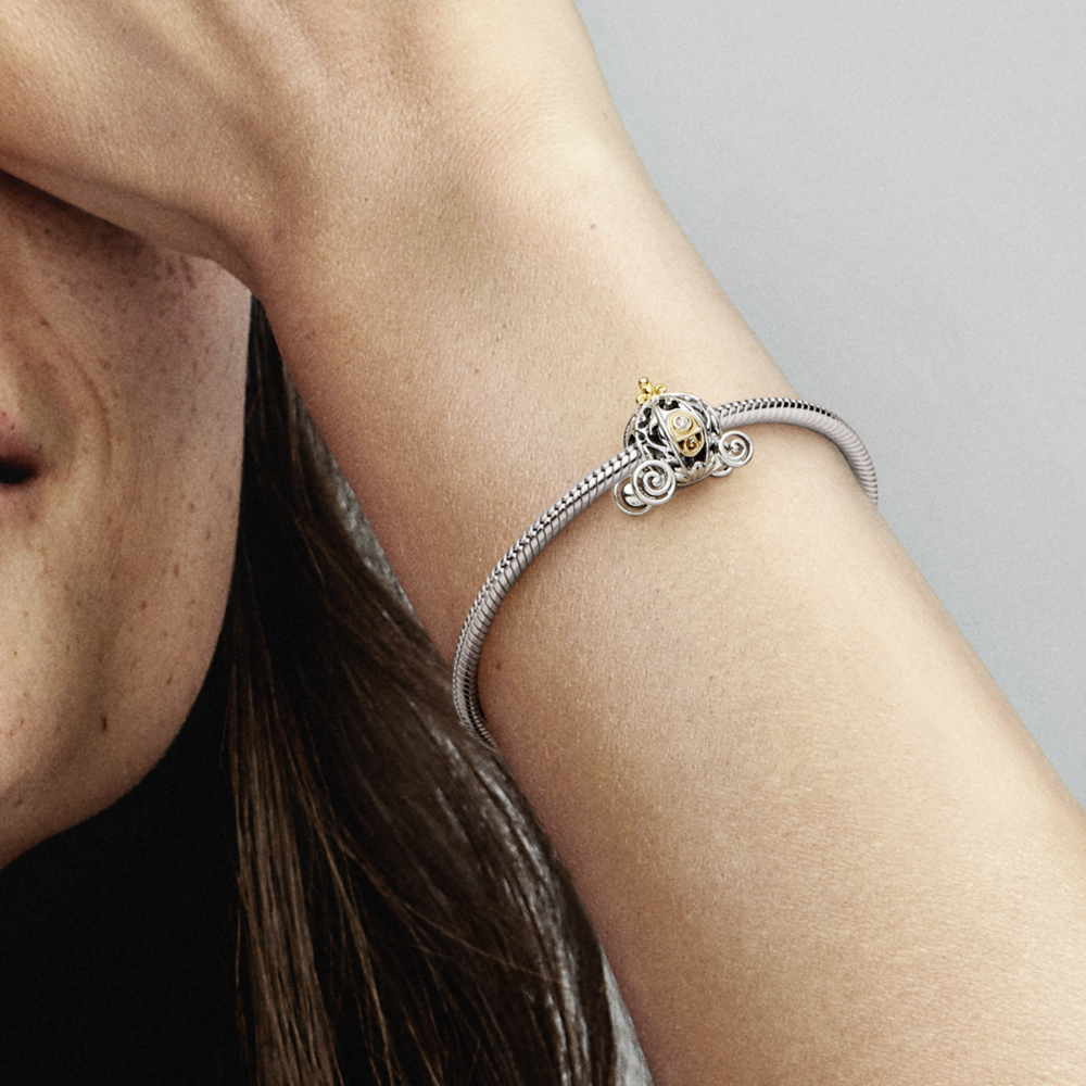 Disney 100 Cinderella carriage sterling silver and 14k gold charm with 0.015 ct TW GHI/SI1+ round br