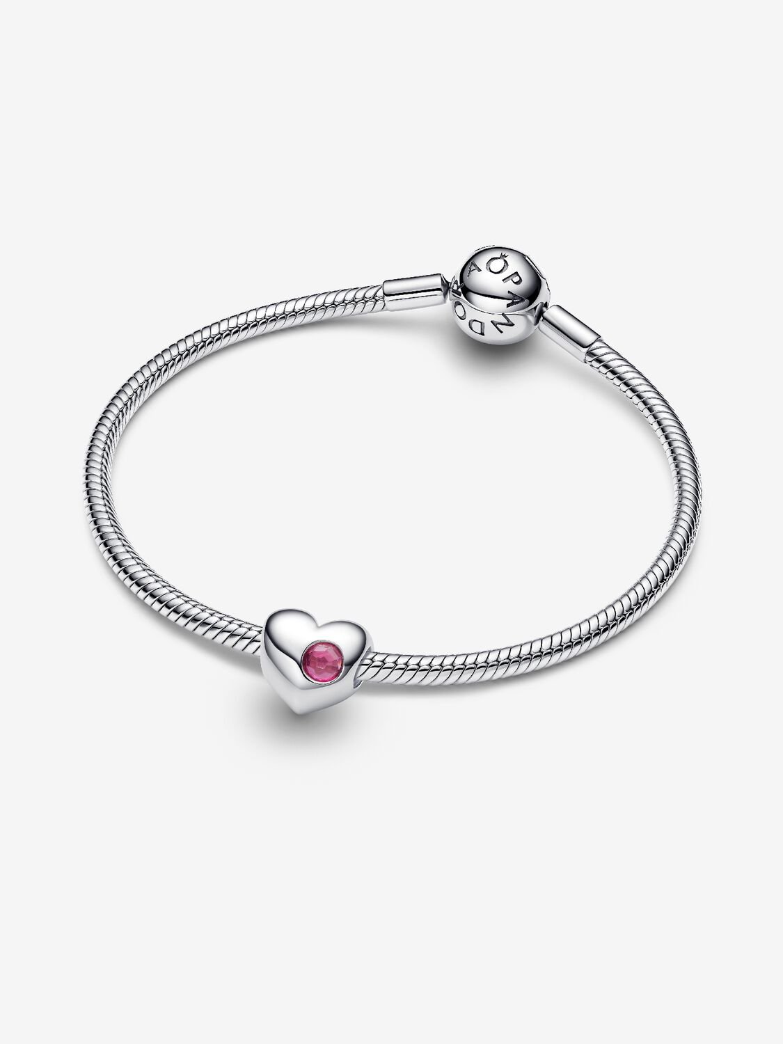 Engravable heart sterling silver charm with phlox pink crystal