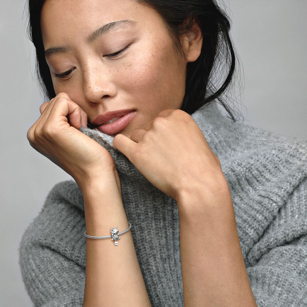 Kitten and yarn ball sterling silver charm