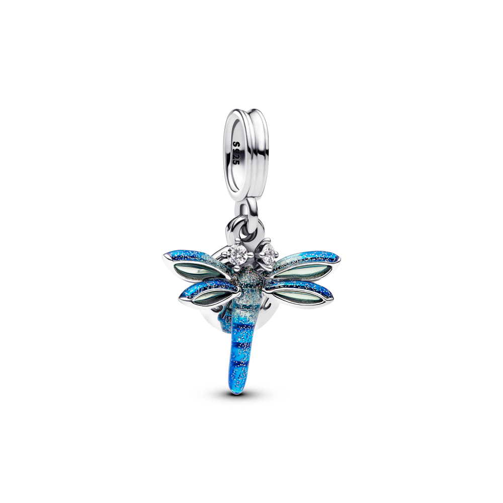 Dragonfly sterling silver double dangle with clear