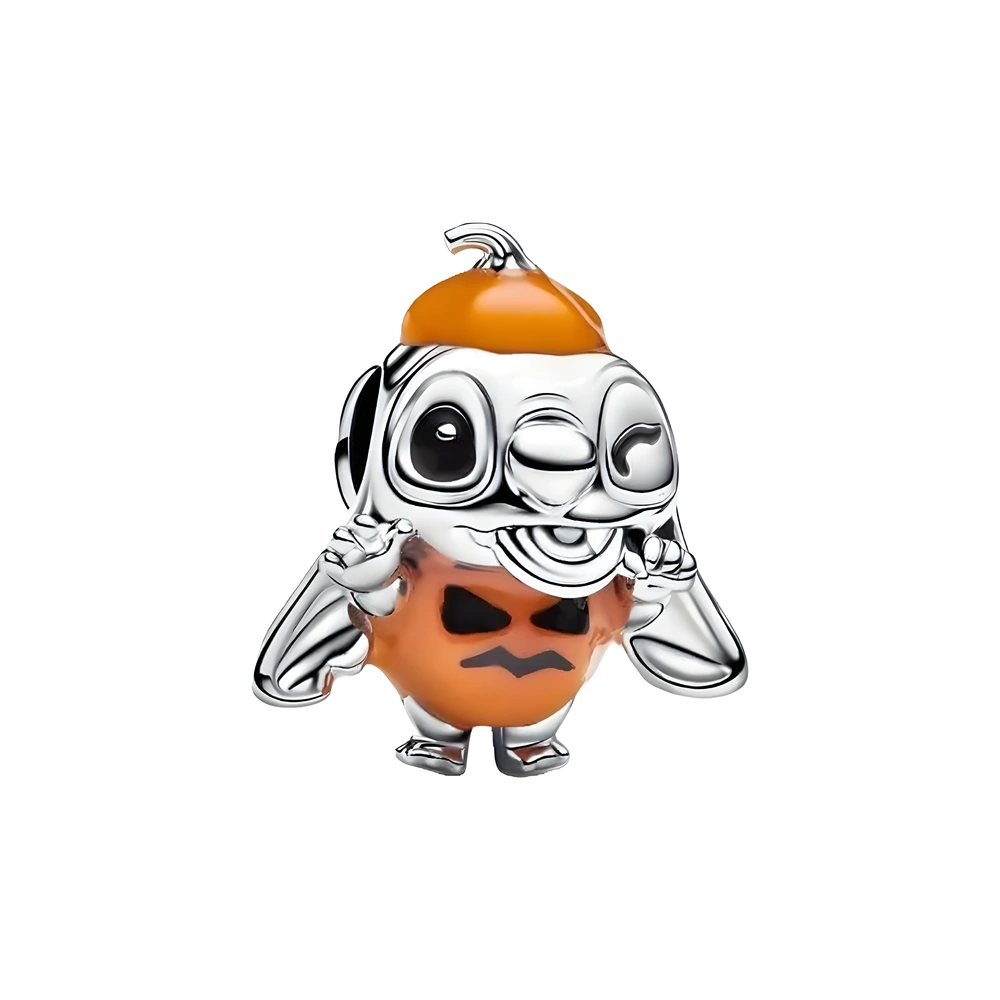 Disney Stitch halloween sterling silver charm with imitation of orange quartz and black enamel