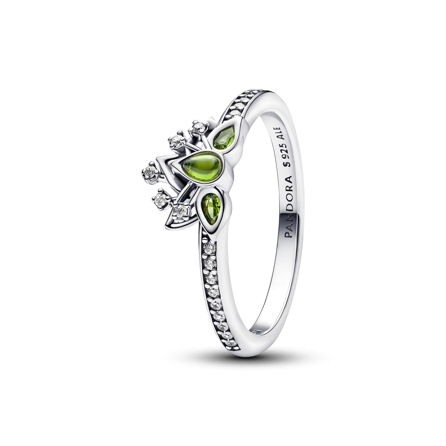 Disney Tiana sterling silver ring with light green crystal and clear cubic zirconia