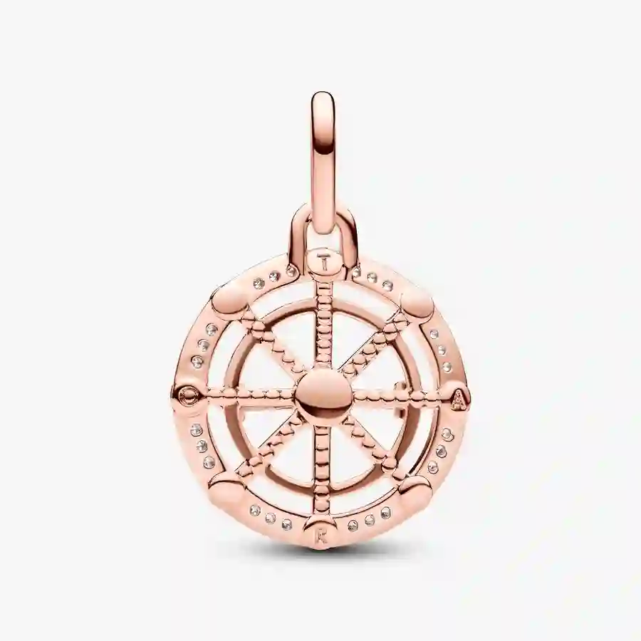 Spinning wheel 14k rose gold-plated medallion with