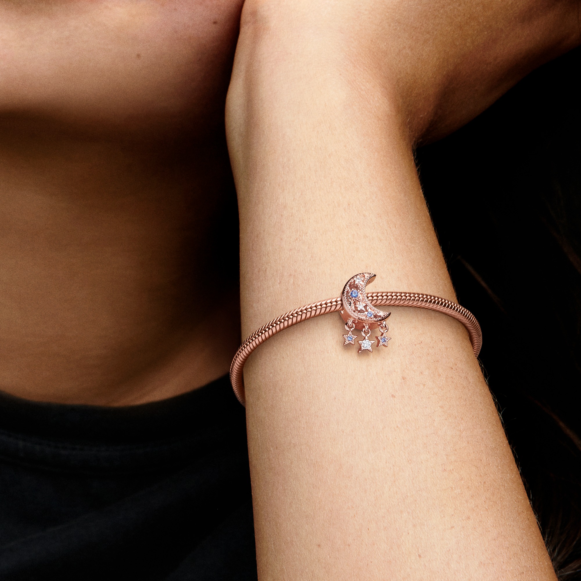 Moon 14k rose gold-plated charm with stellar blue 