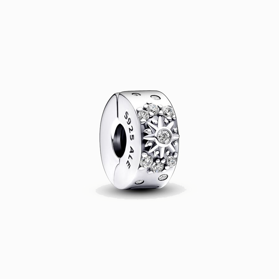 Sun moon sterling silver clip with clear cubic zirconia and silicone grip