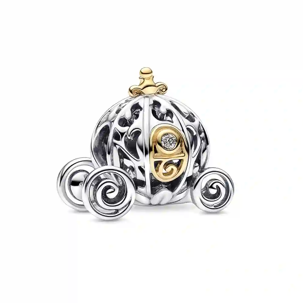Disney 100 Cinderella carriage sterling silver and 14k gold charm with 0.015 ct TW GHI/SI1+ round br