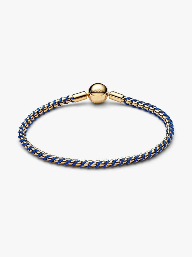 Braided 14k gold-plated box chain bracelet with blue textile cord