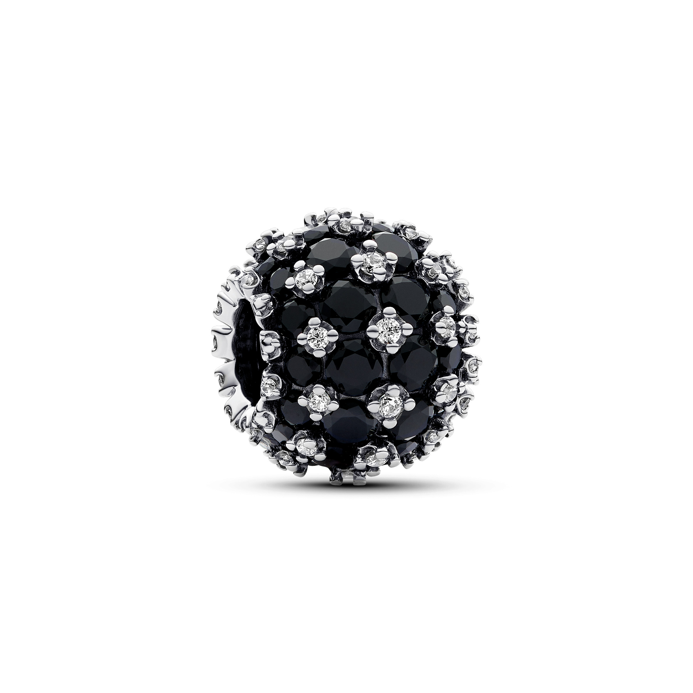 Sterling silver charm with black crystal and clear cubic zirconia