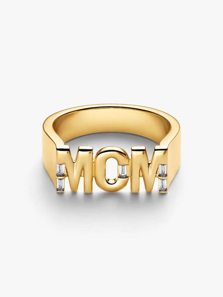 MOM 14k gold-plated ring with clear cubic zirconia