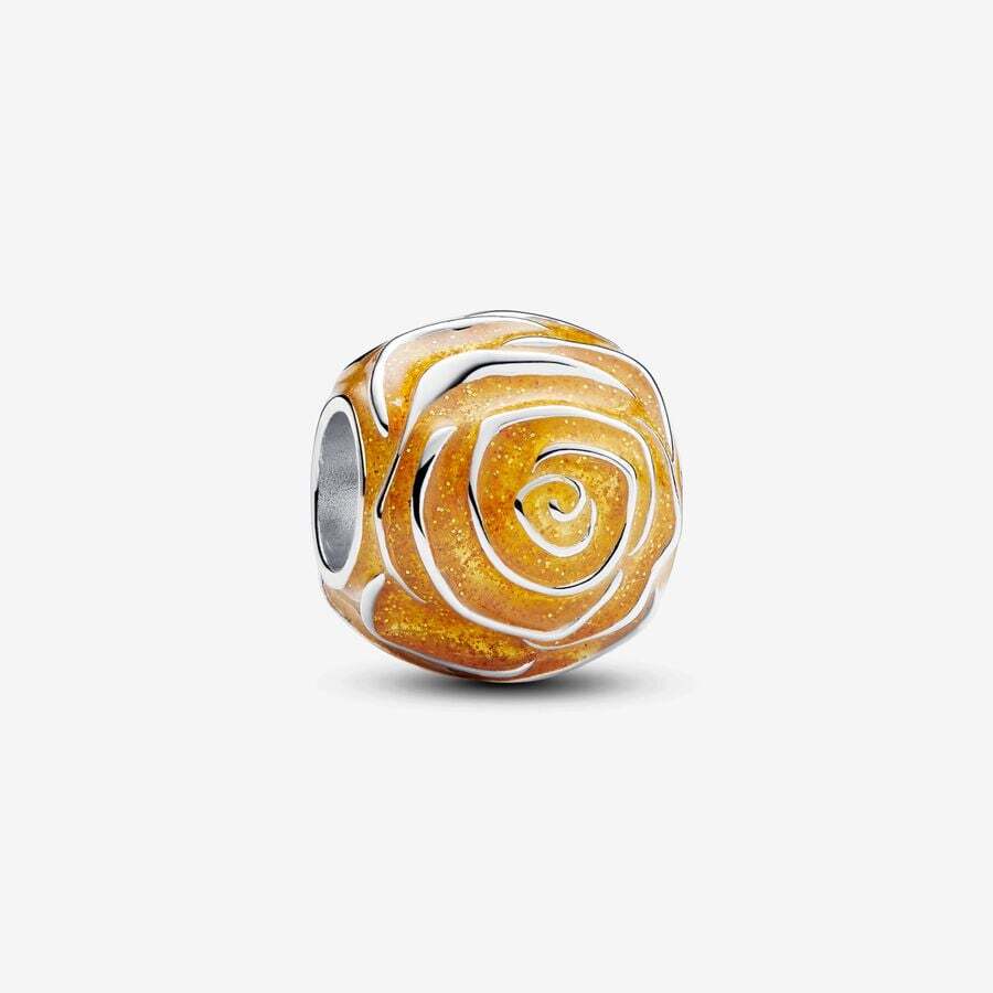 Yellow rose sterling silver charm with transparent