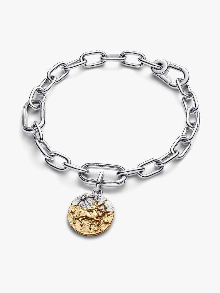 Sagittarius sterling silver and 14k gold-plated medallion with clear cubic zirconia