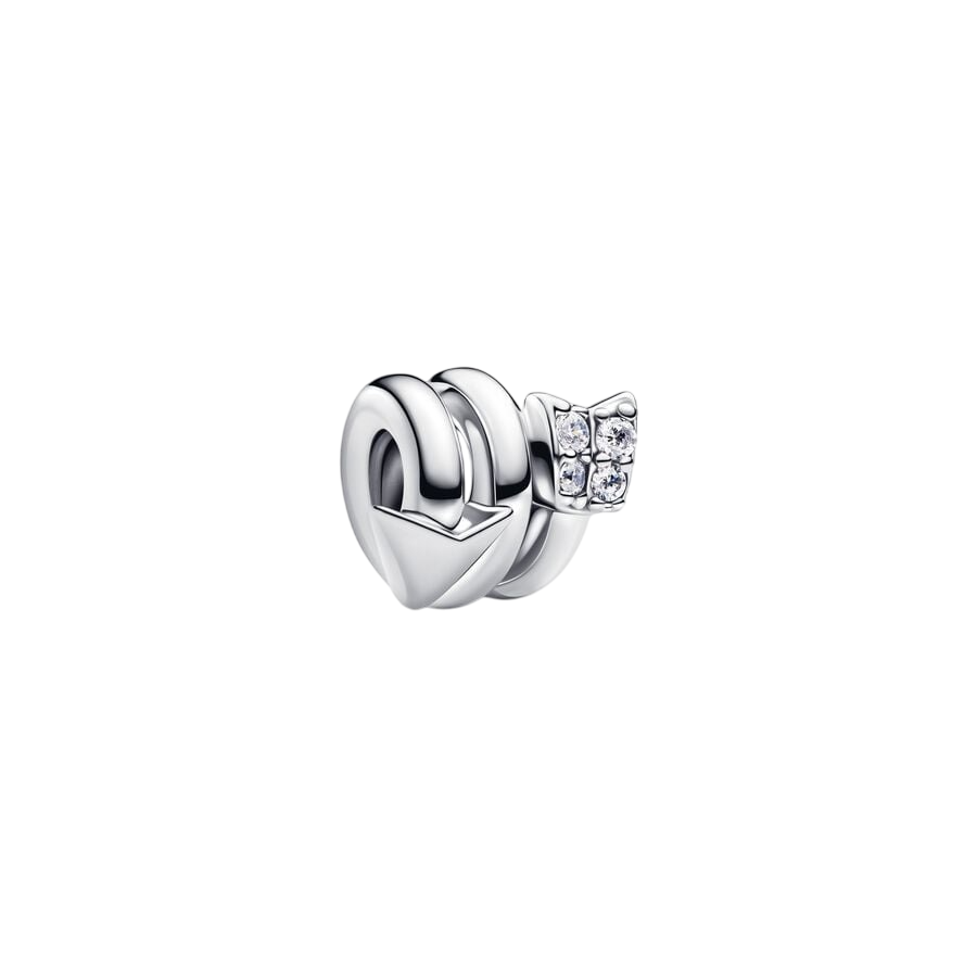 Twisting arrow sterling silver charm with clear cu