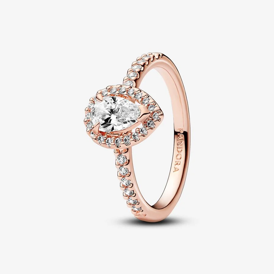 14k Rose gold-plated ring with clear cubic zirconia