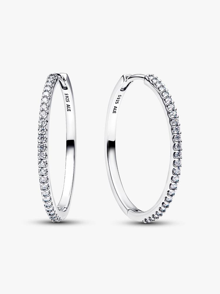 Sterling silver hoop earrings with clear cubic zir