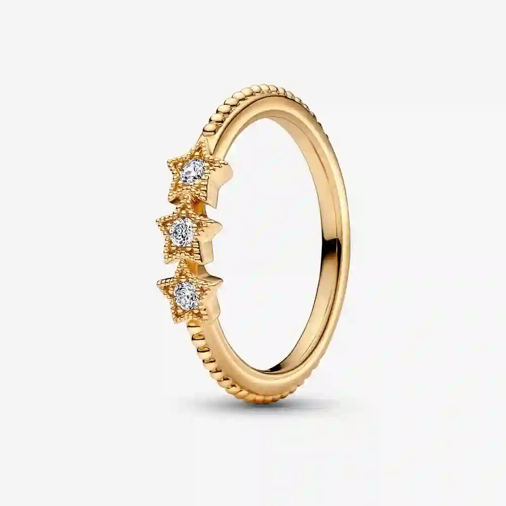 Stars 14k gold-plated ring with clear cubic zircon