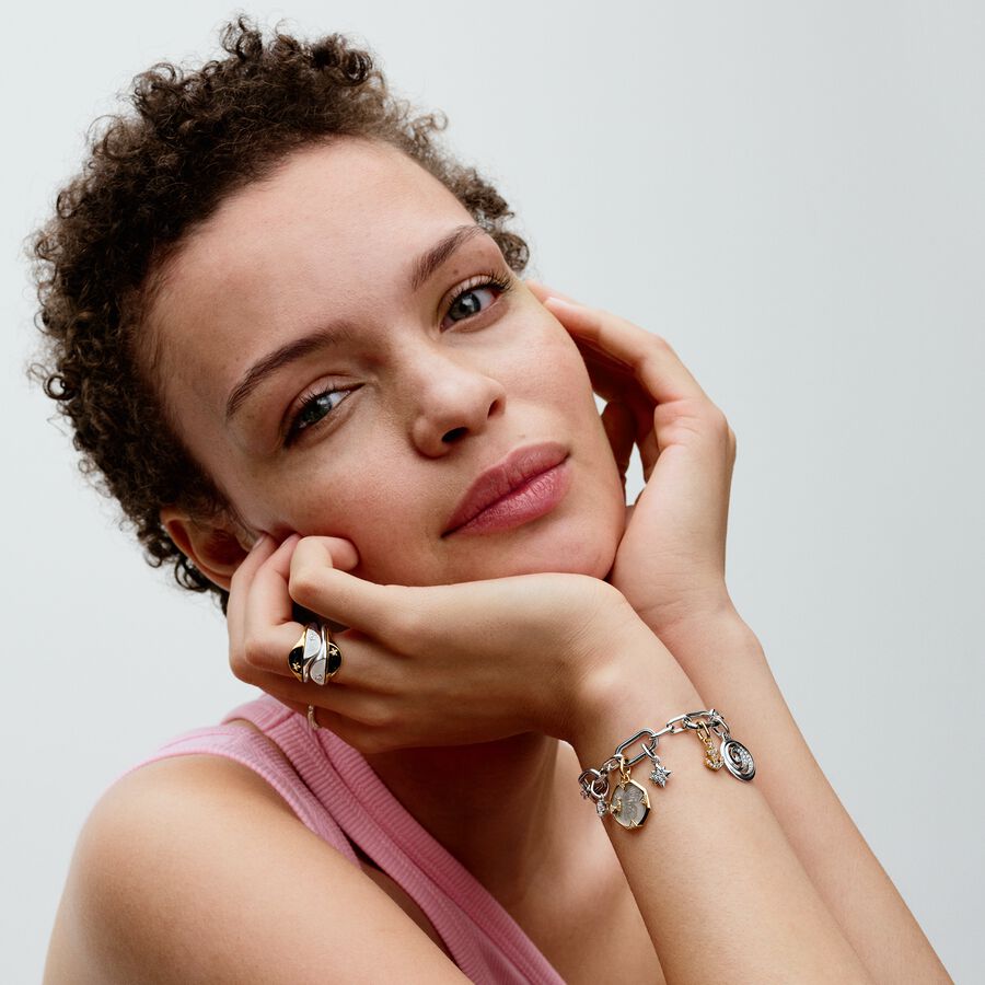 Butterfly 14k gold-plated medallion with clear cubic zirconia and white bioresin man-made mother of 