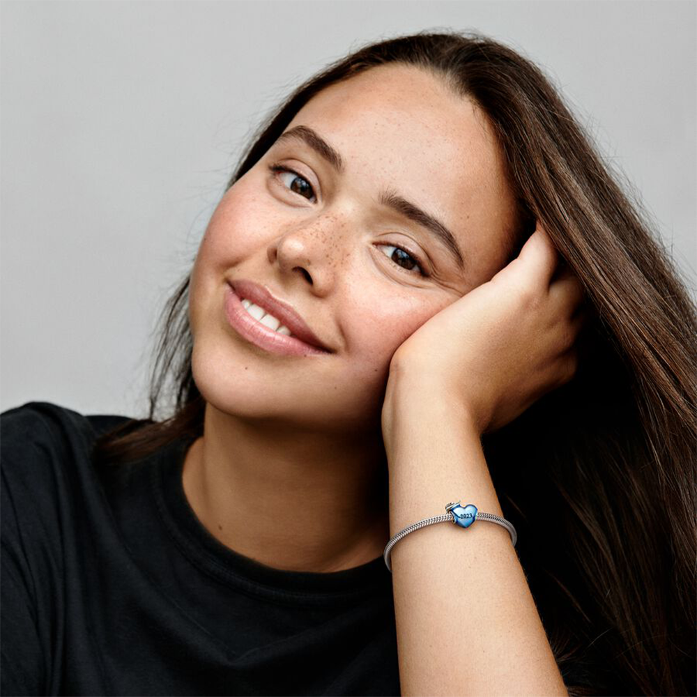 Graduation 2023 heart sterling silver charm with blue enamel