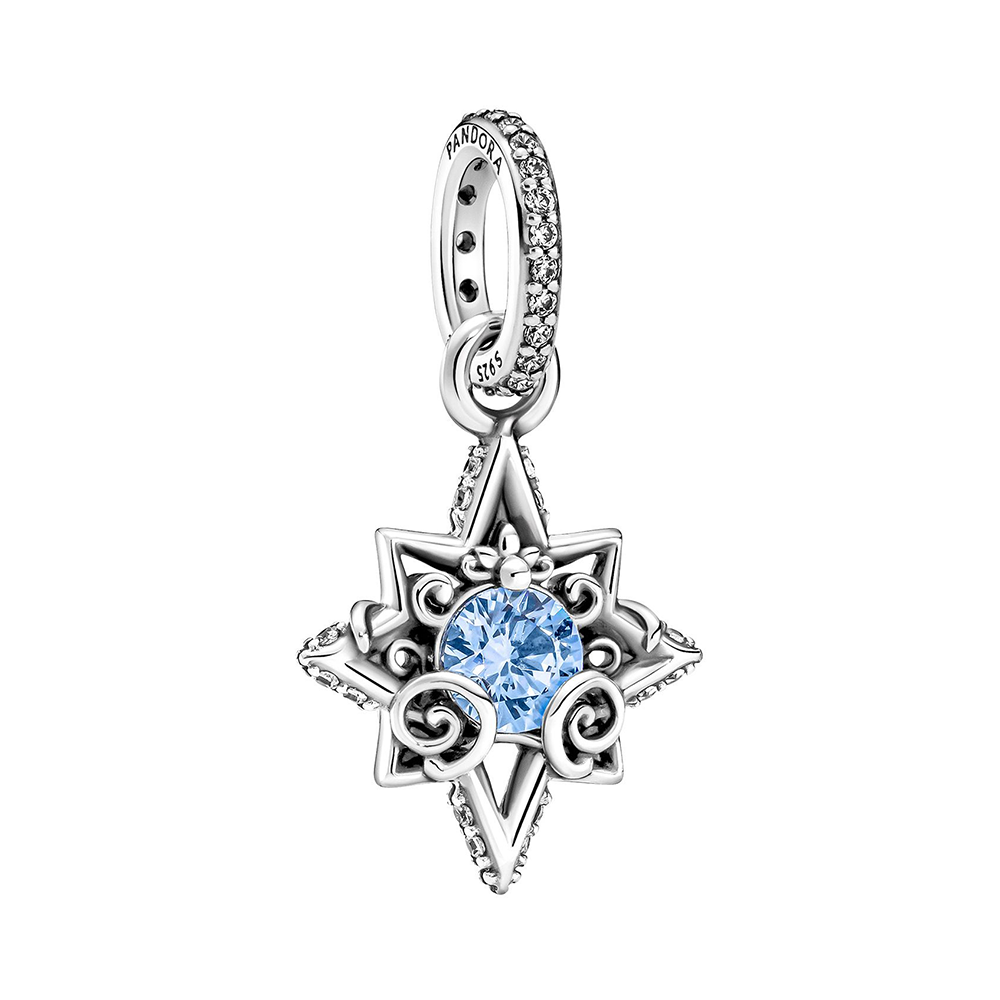 Disney Cinderella star sterling silver pendantwith fancy light blueand clear cubic zirconia