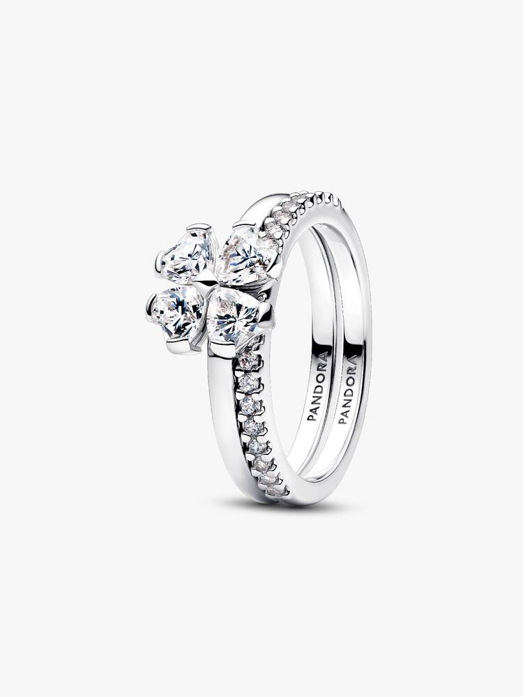 Clover sterling silver splittable ring with clear cubic zirconia