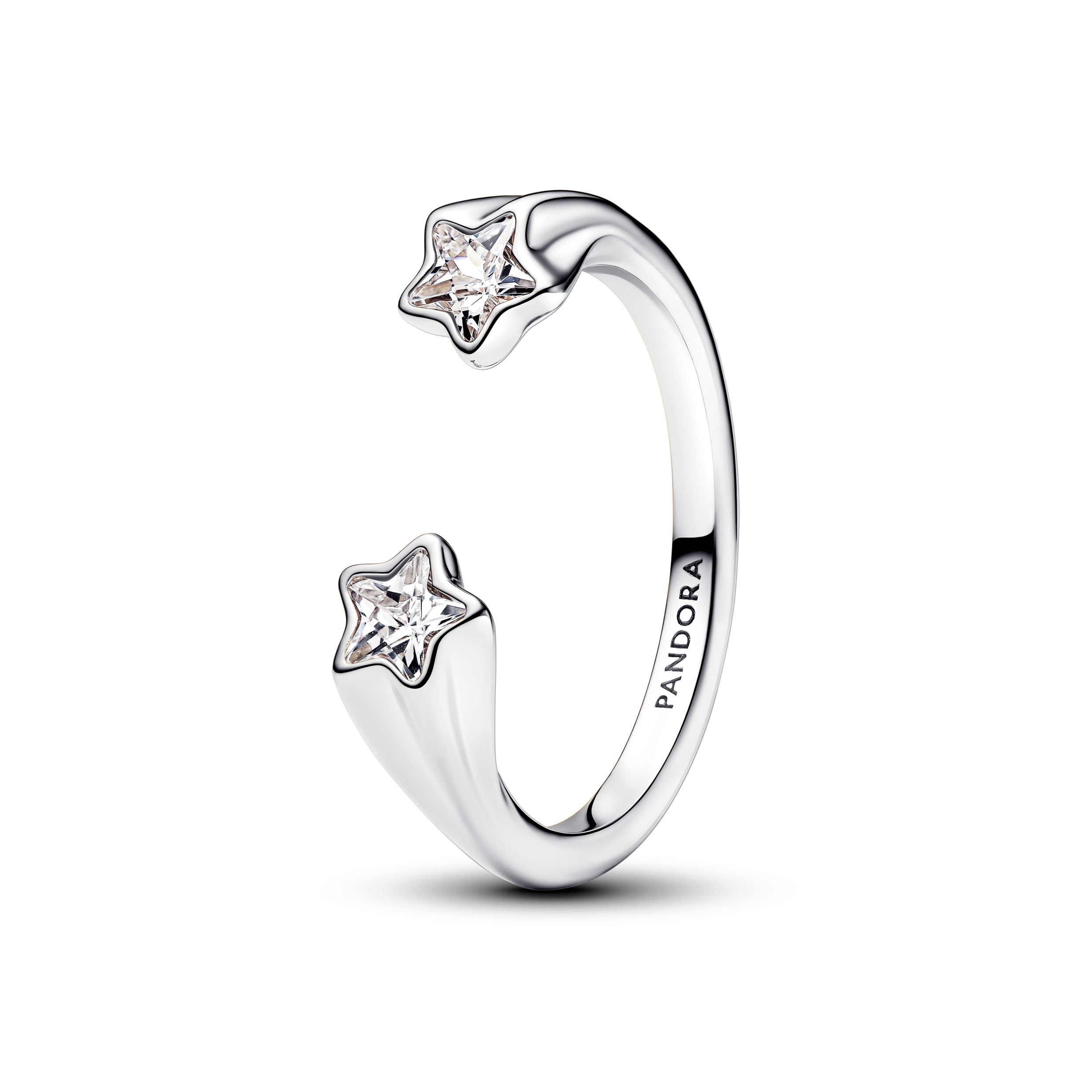 Shooting star sterling silver open ring with clear