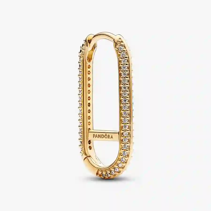 14k Gold-plated elongated hoop link earring with clear cubic zirconia