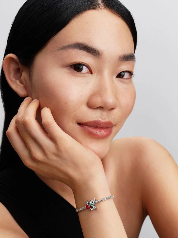 Disney Stitch sterling silver charm with red Muran