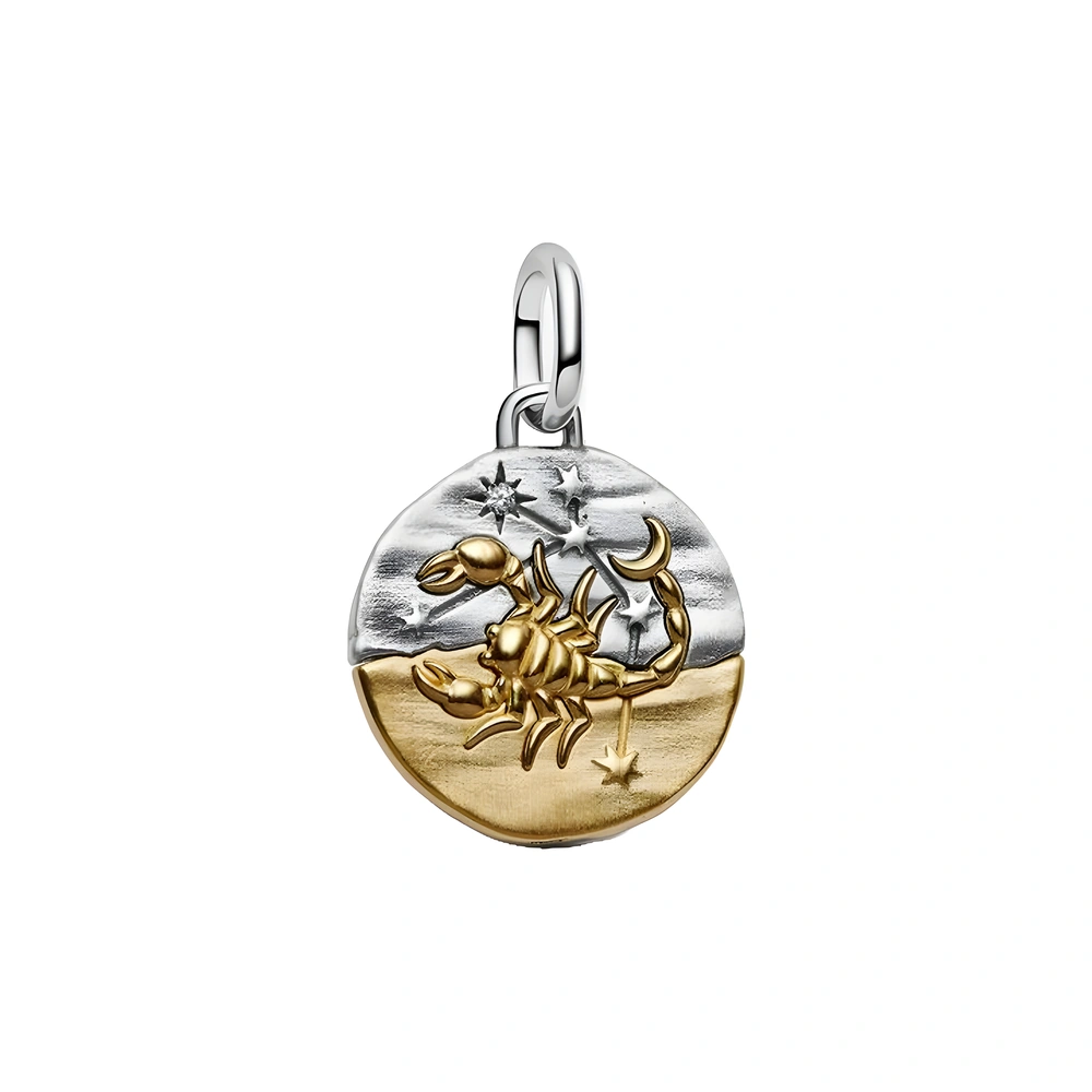 Scorpius sterling silver and 14k gold-plated medallion with clear cubic zirconia