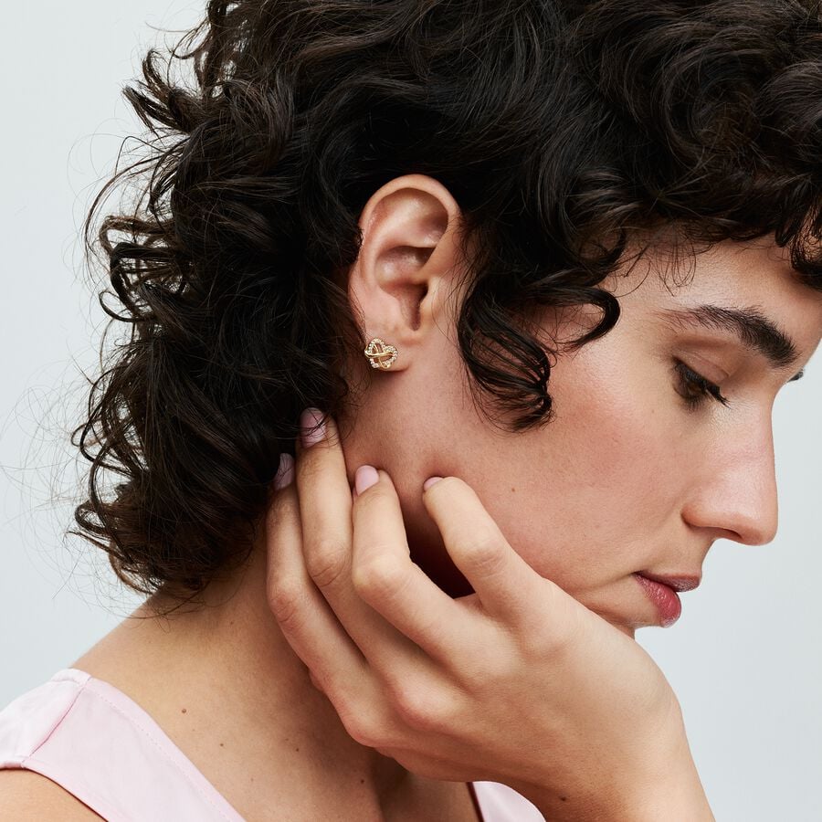 Infinity heart 14k gold-plated stud earrings with 