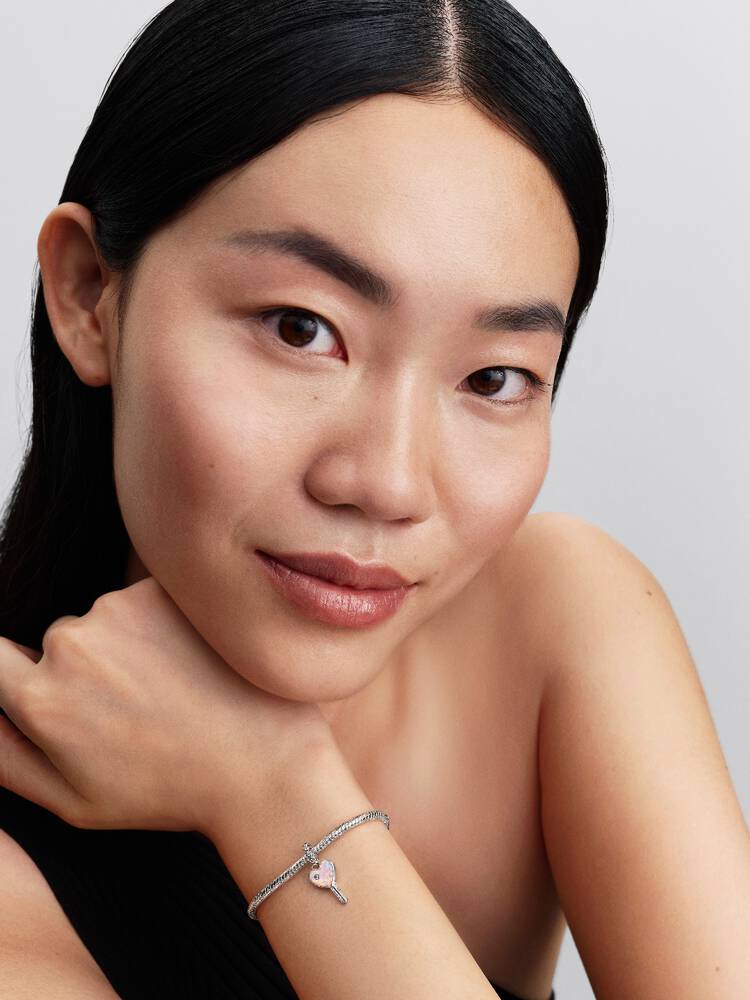 Heart key sterling silver dangle with clear cubic 