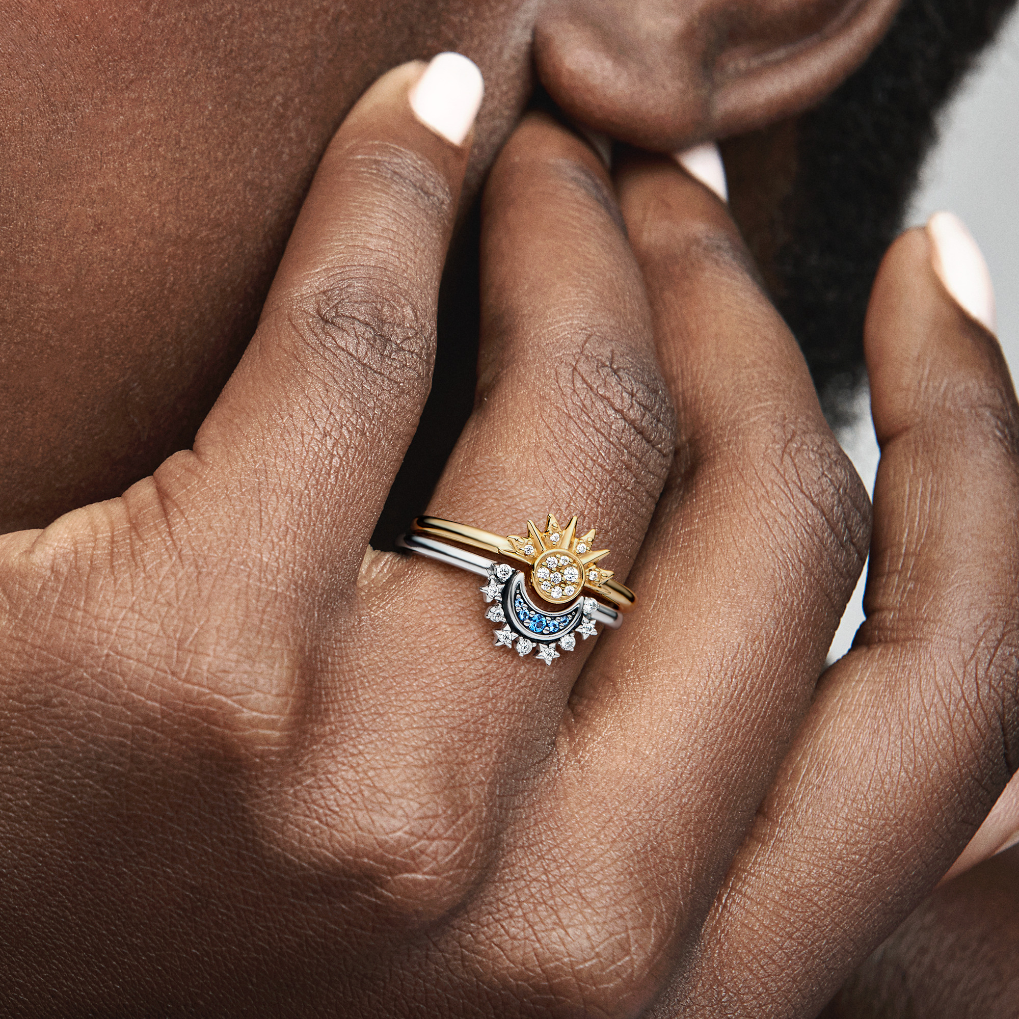 Celestial sun 14k gold-plated ring with clear cubi