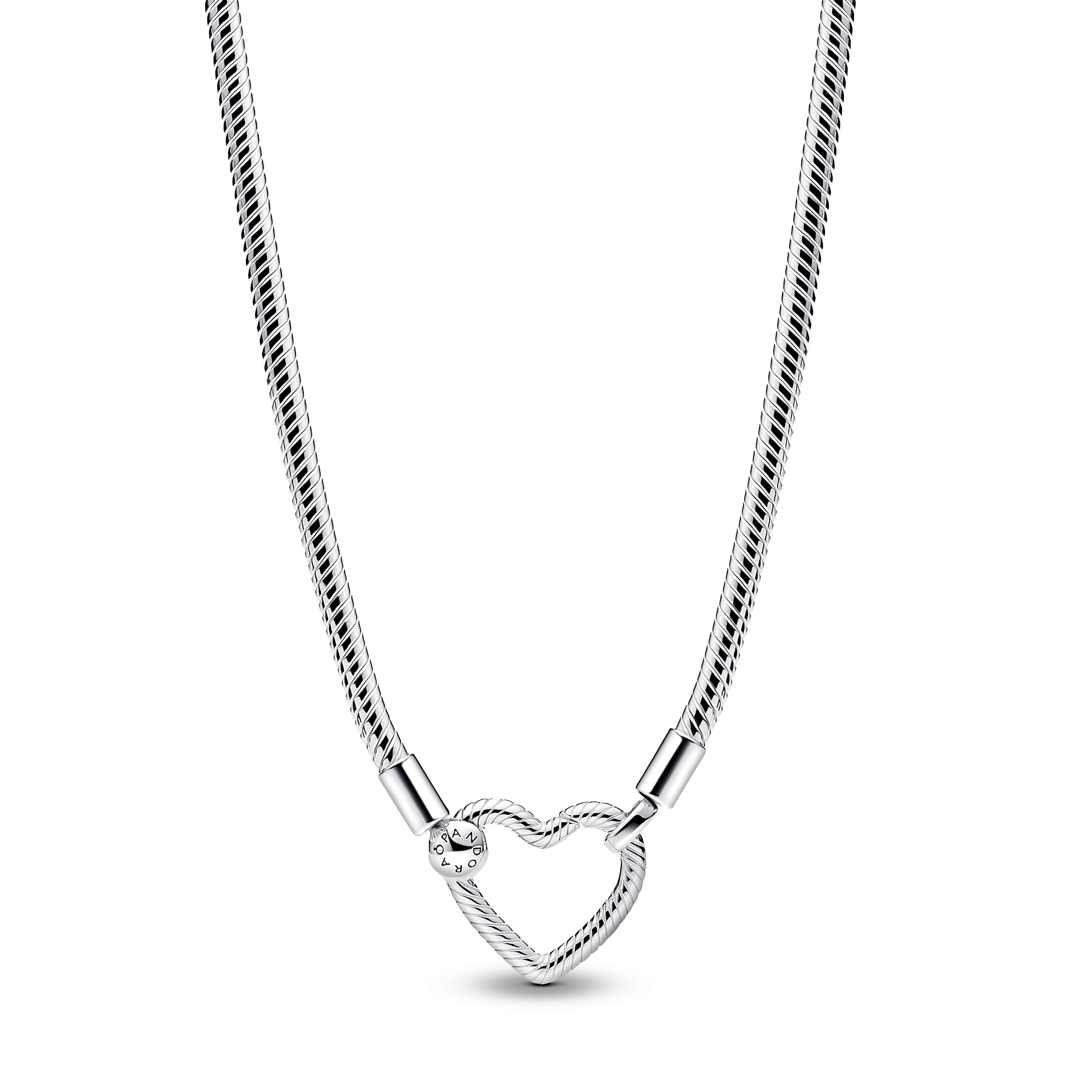 Snake chain sterling silver necklace with heart cl