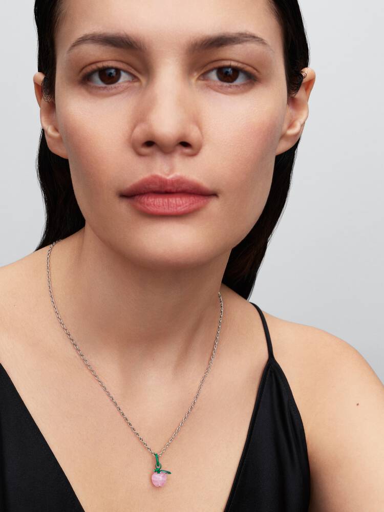 Apple sterling silver dangle with clear cubic zirc