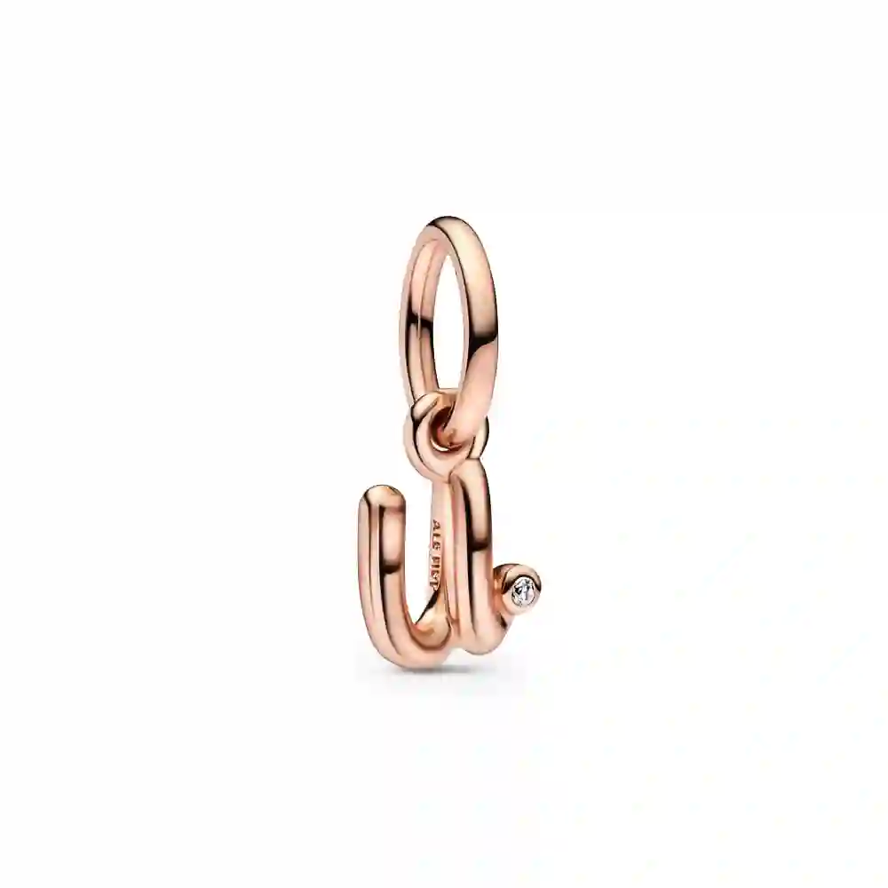 Letter u 14k rose gold-plated dangle with clear cubic zirconia