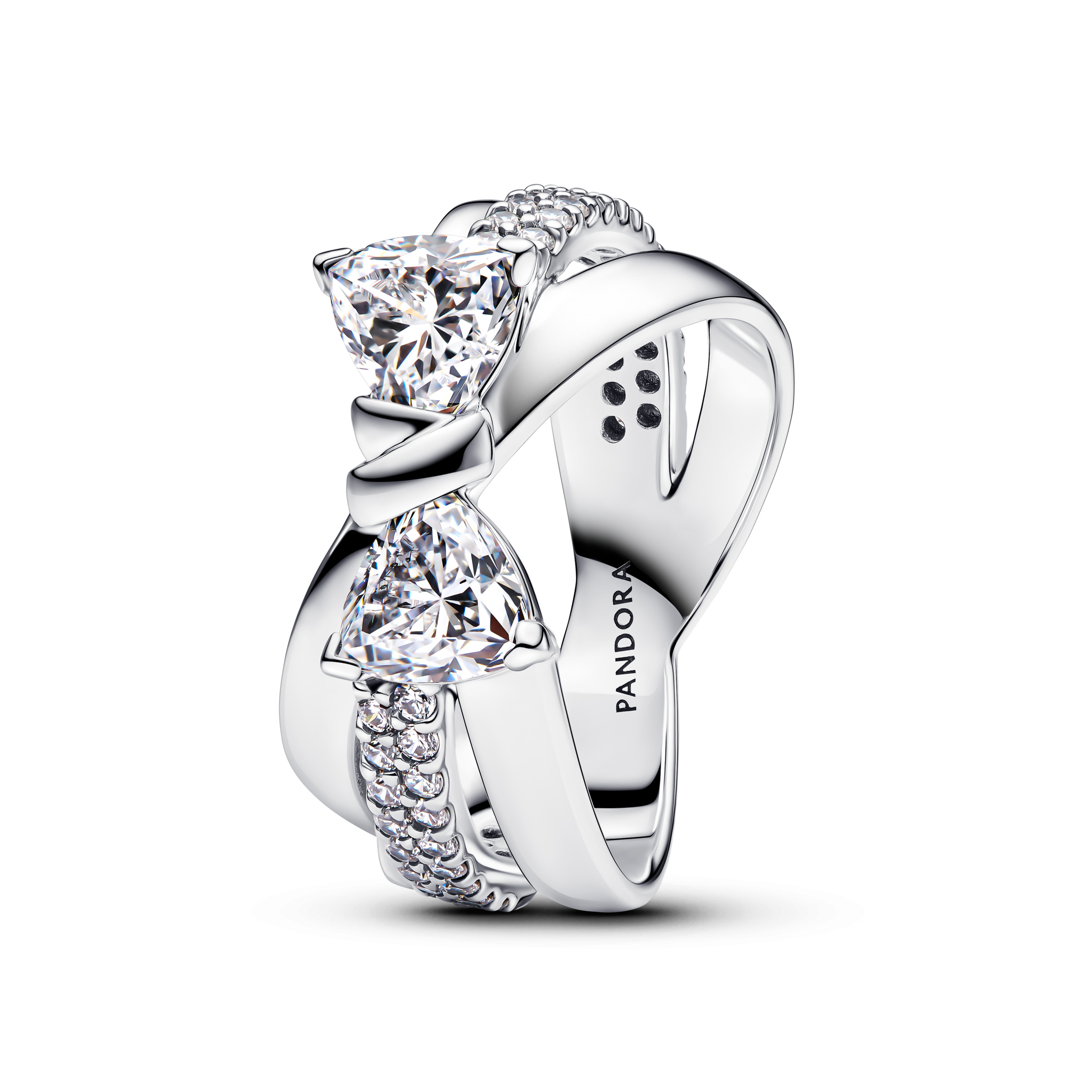 Bow sterling silver ring with clear cubic zirconia