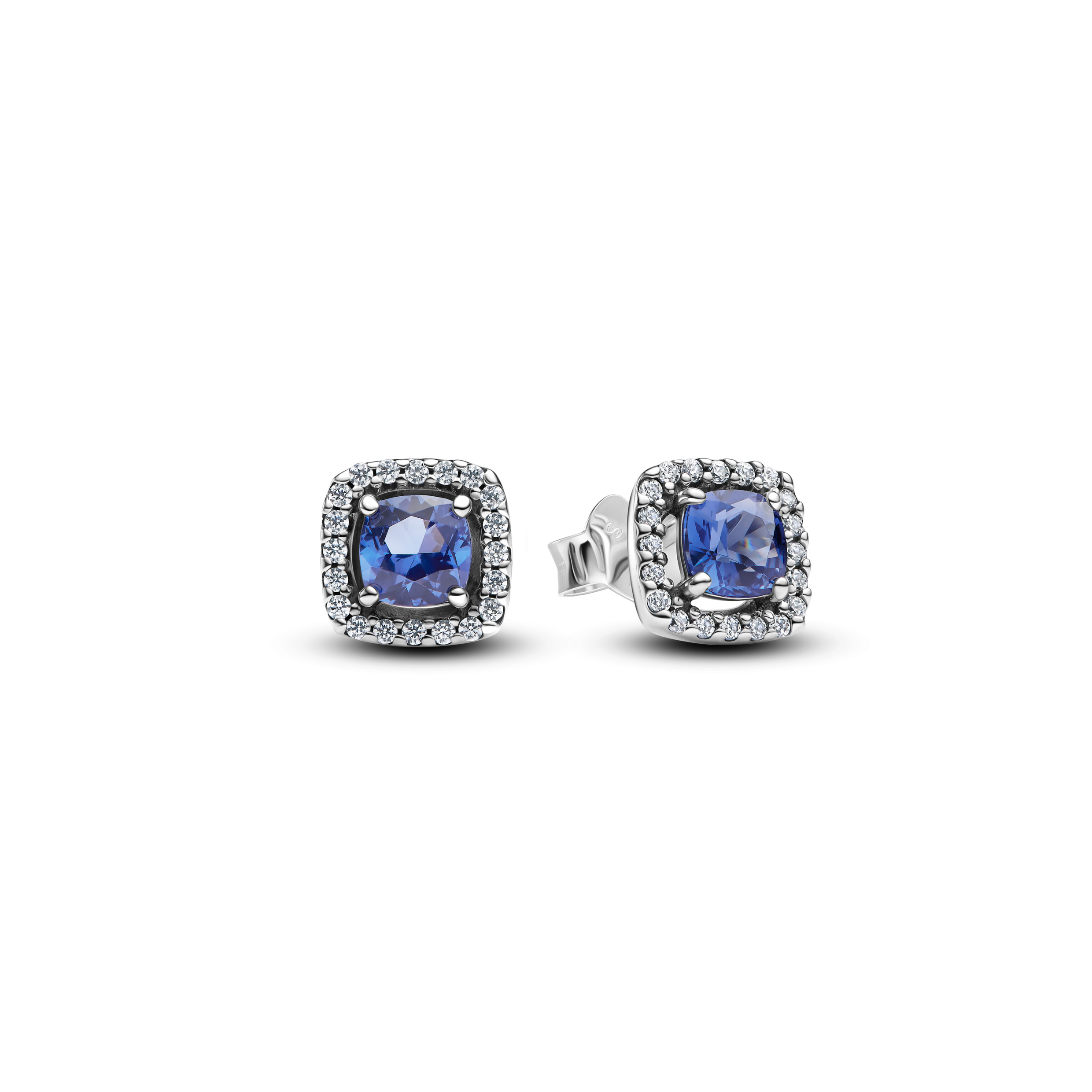 Sterling silver stud earrings with cornflower blue