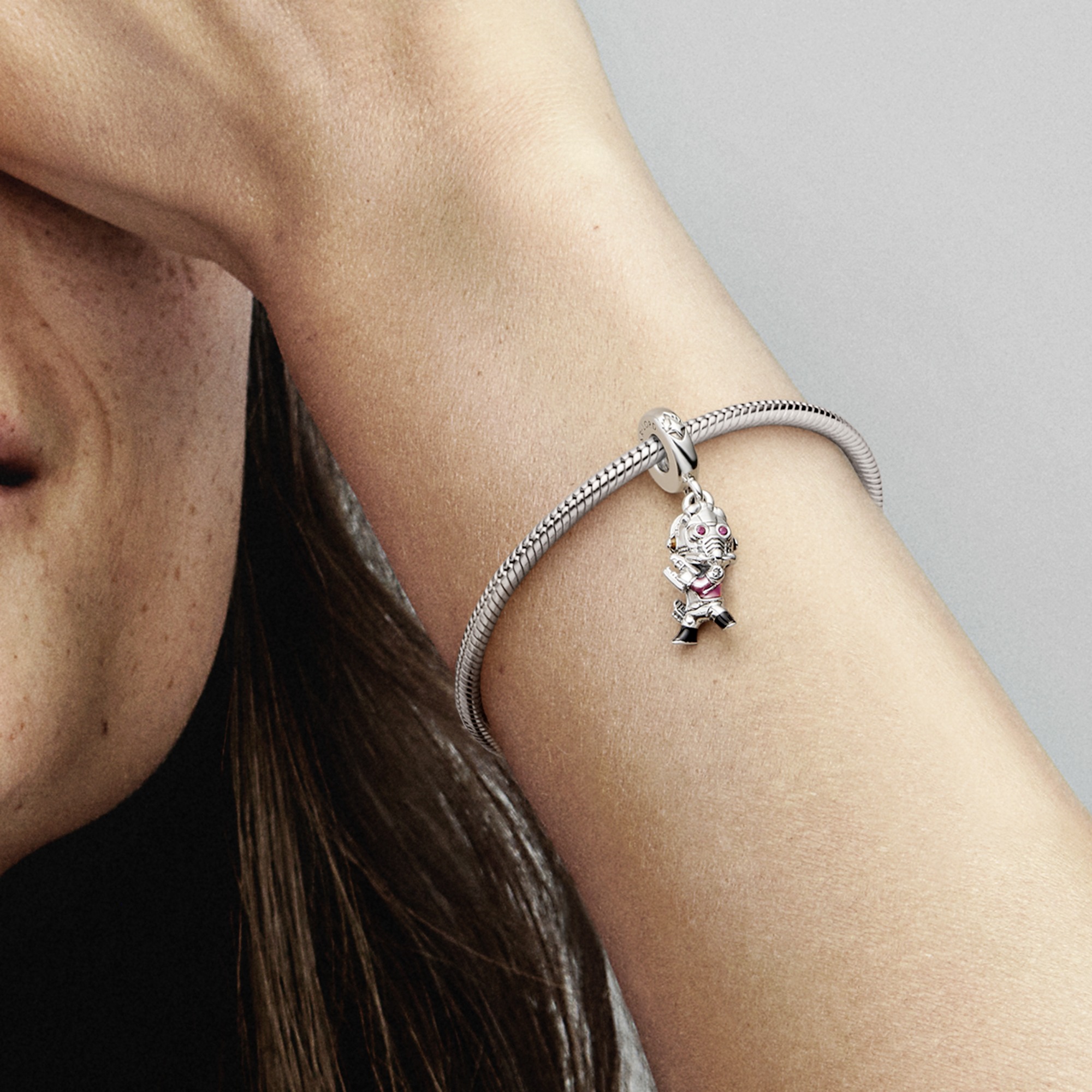 Marvel Star Lord sterling silver dangle with red cubic zirconia, transparent red, black and orange e