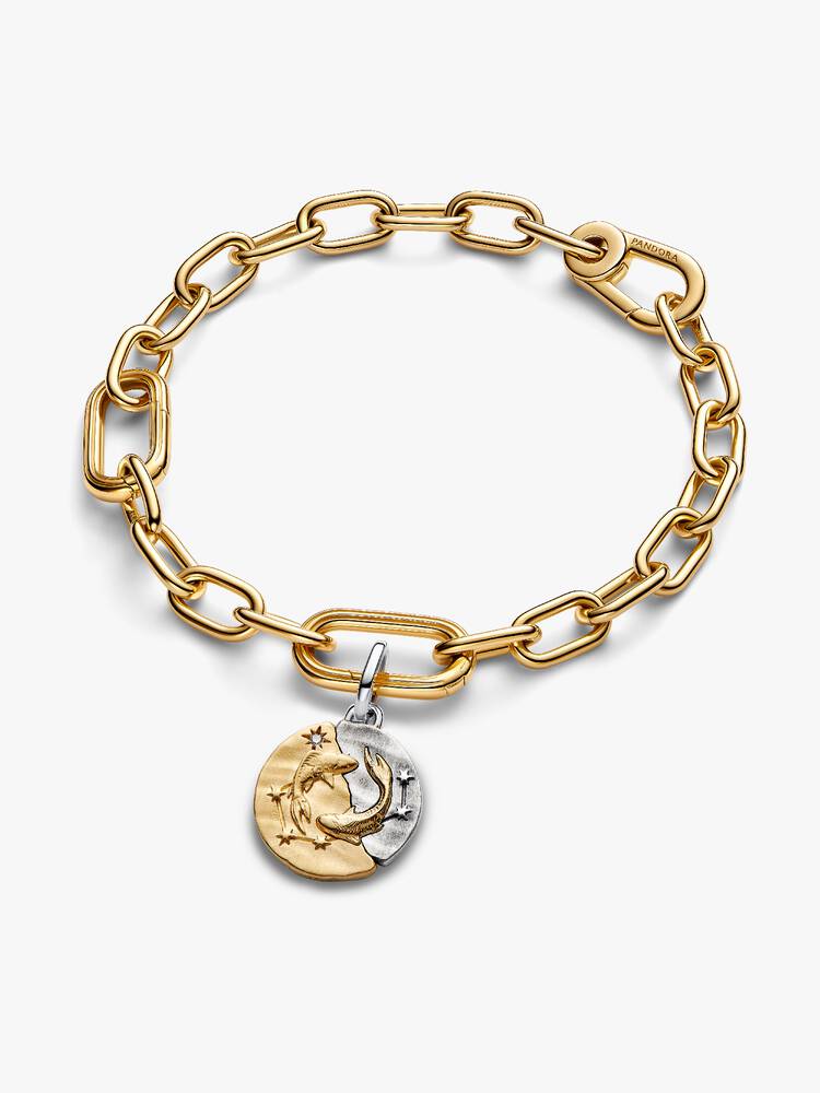 Pisces sterling silver and 14k gold-plated medallion with clear cubic zirconia