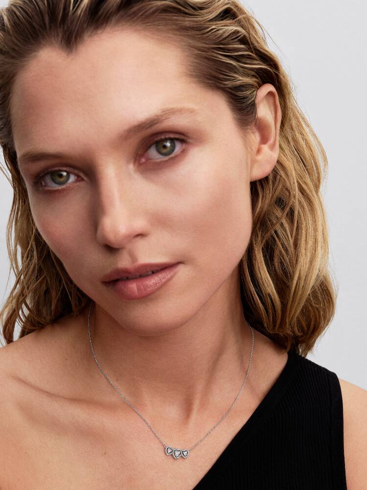 Triple heart sterling silver collier with clear cu