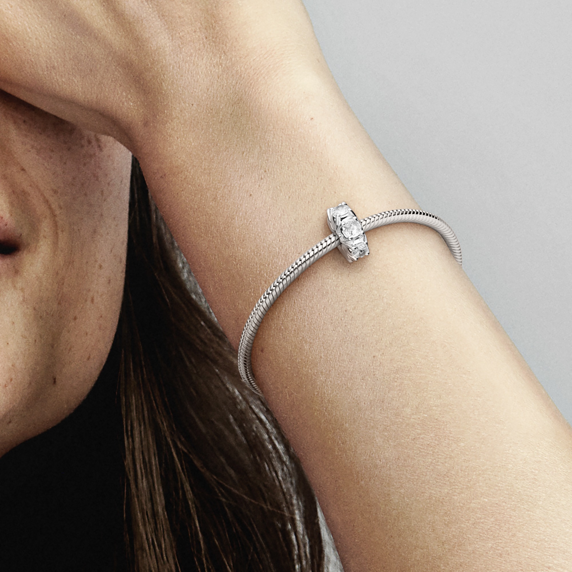 Constellation sterling silver clip with clear cubic zirconia and shimmering silver white enamel