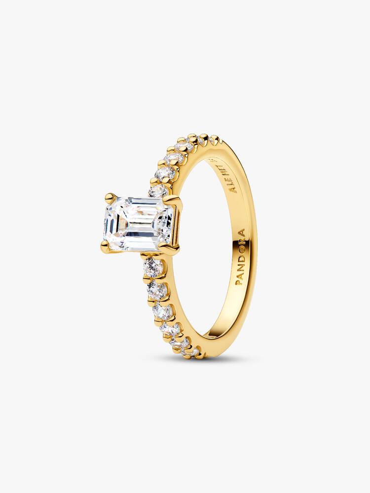 14k gold-plated ring with clear cubic zirconia